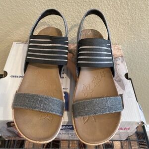 SKECHERS WOMEN'S US SIZE 9 LUXE FOAM RELAXED STEP CORK WEDGE SANDALS